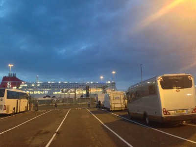 Queuing at Harwich to board Stena Line Hollandica for Hook of Holland, departing at 11pm.