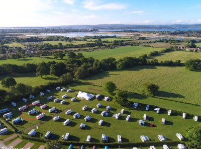 Great location, Lytchett Manor near Poole. That's us circled (or ellipsed) in red in lower left. (Handy having a drone enthusiast attending!)