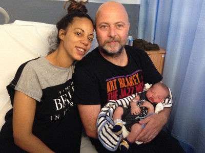 Proud parents Liv and Tim with 8lb 11oz (3.93kg) Oscar Kaiser Gilpin, aged about 12 hours.