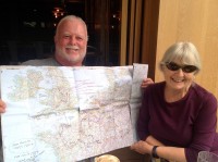 Mick sharing the well-worn tactical planning map of his European assault with us over coffee at Hampton Court.