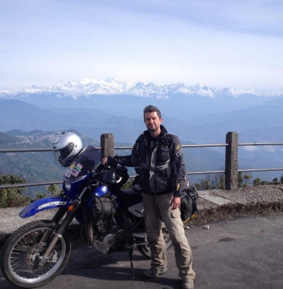 Rob at Tiger Hill, Darjeeling.  View of Khangchendzonga in the background, third highest in the world, highest in India.