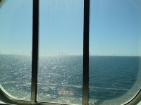 A smooth crossing on the Stena Line Britannica. You can just make out, on the horizon, a massive wind farm in the middle of the North Sea between Harwich and Hook of Holland.