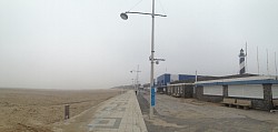 End of a bitterly cold walk by the channel from Gravelines to the North Sea
