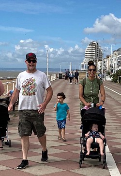 Liv, Tim, Oscar and India enjoying a post-lockdown Hastings beachfront